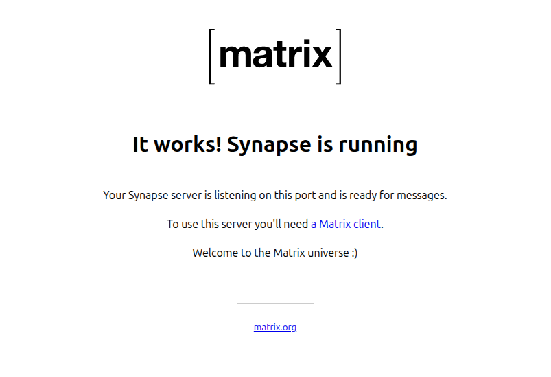 Matrix server success screen